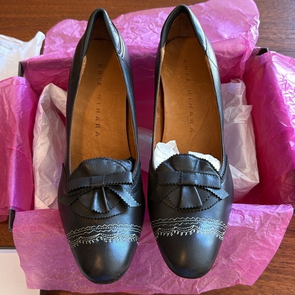 nib CHIE MIHARA Vintage Leather Low Heel Pumps with Bow Detail in Brown – size 9 - Picture 6 of 8